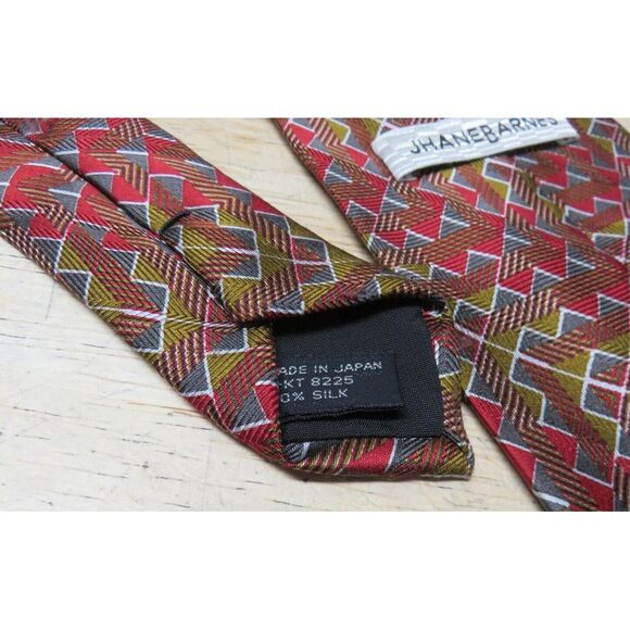 Mens Jhane Barnes Silk Neck Tie Multicolor Geometric Red Brown Made in Japan - Picture 4 of 10